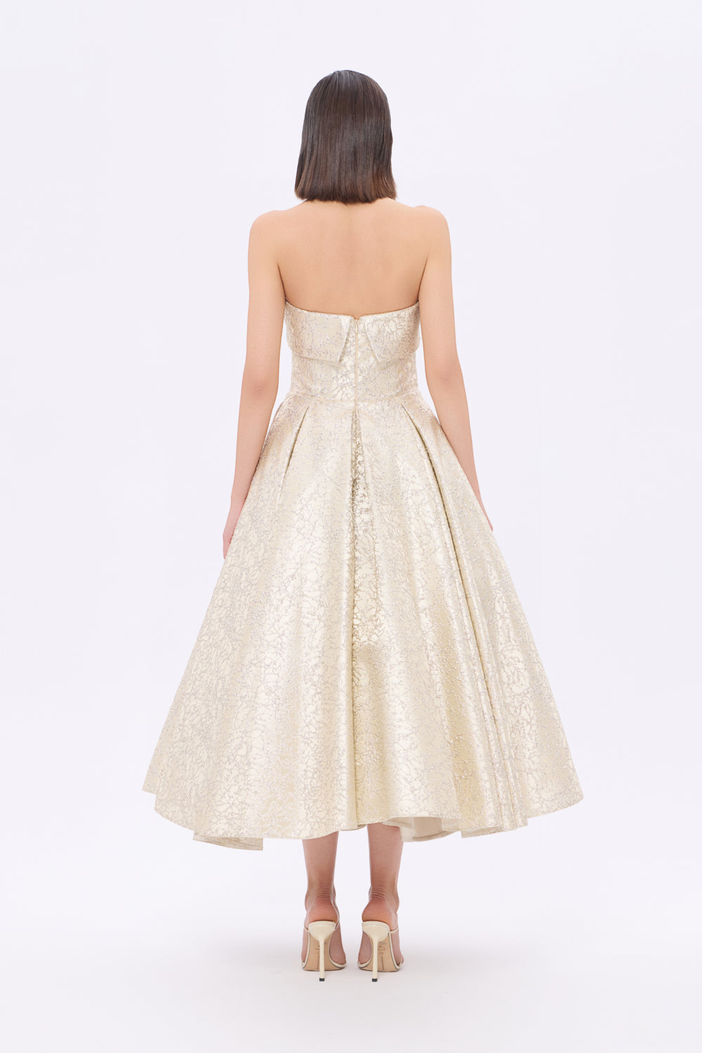 Prenses Kesim Straplez Yaka Midi Abiye Elbise - 9287C - GOLD