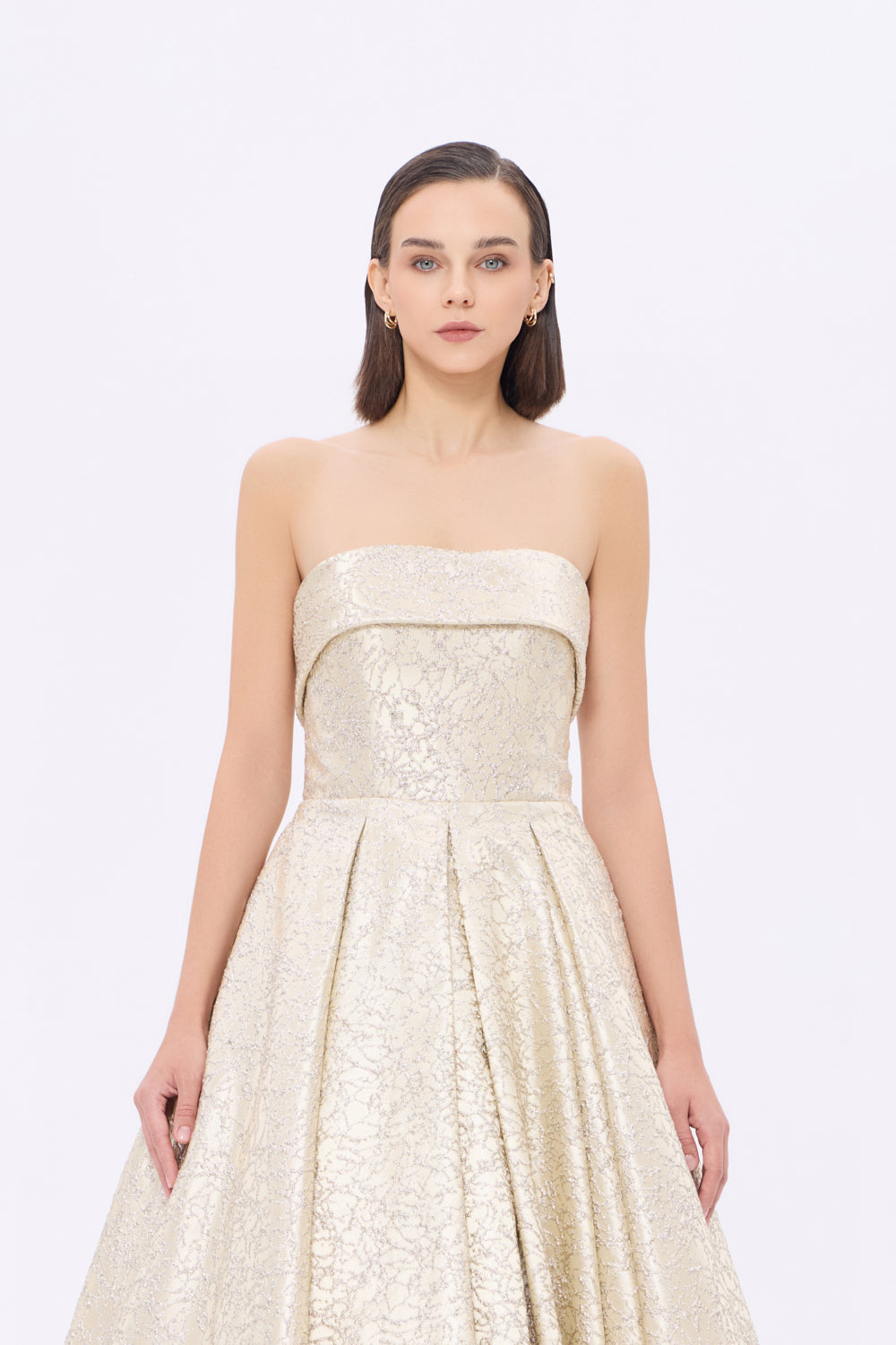 Prenses Kesim Straplez Yaka Midi Abiye Elbise - 9287C - GOLD
