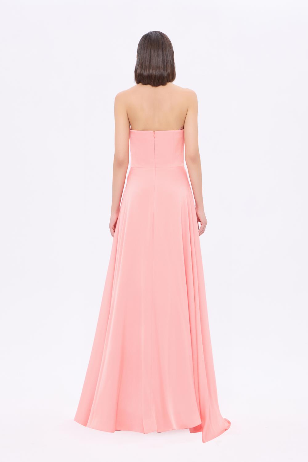 Taş Detaylı Drapeli Straplez Uzun Abiye Elbise - 9209C - PEMBE